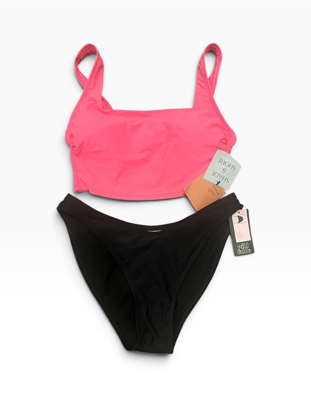 Shade & Shore Pink Crop Bikini Top with Black Classic Bottoms